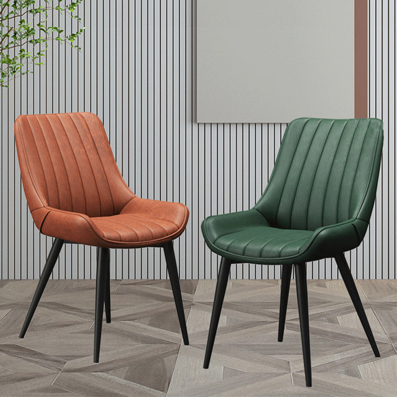 Upholstered Leather Dining Armchairs Solid Back Arm Chairs with Metal Legs