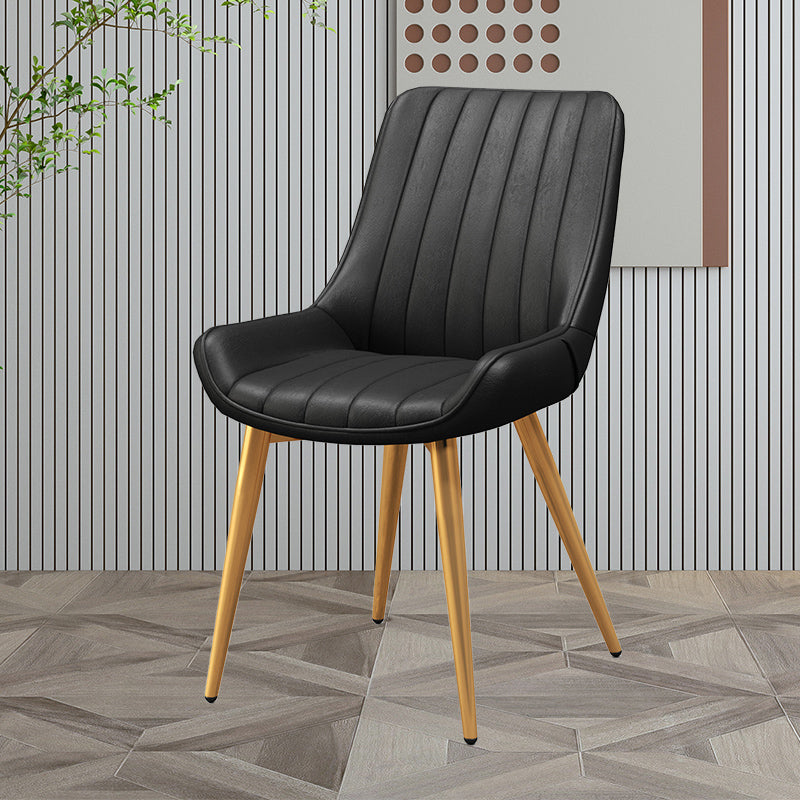 Upholstered Leather Dining Armchairs Solid Back Arm Chairs with Metal Legs