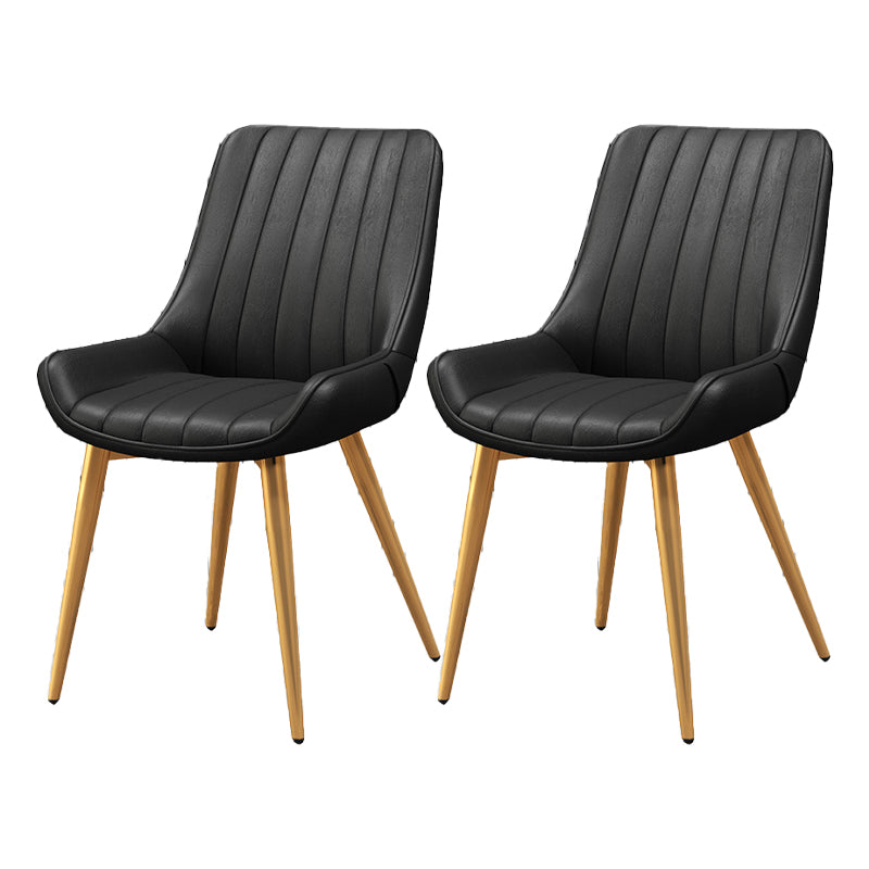 Upholstered Leather Dining Armchairs Solid Back Arm Chairs with Metal Legs