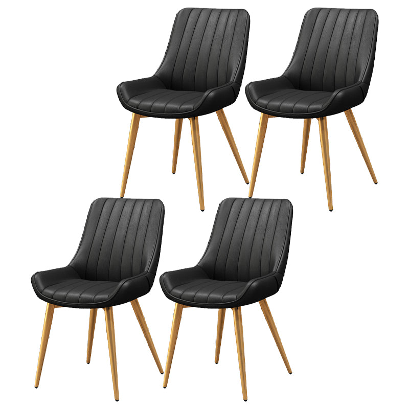 Upholstered Leather Dining Armchairs Solid Back Arm Chairs with Metal Legs