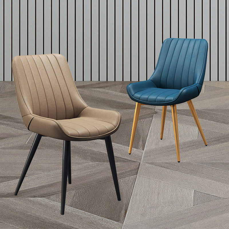 Upholstered Leather Dining Armchairs Solid Back Arm Chairs with Metal Legs