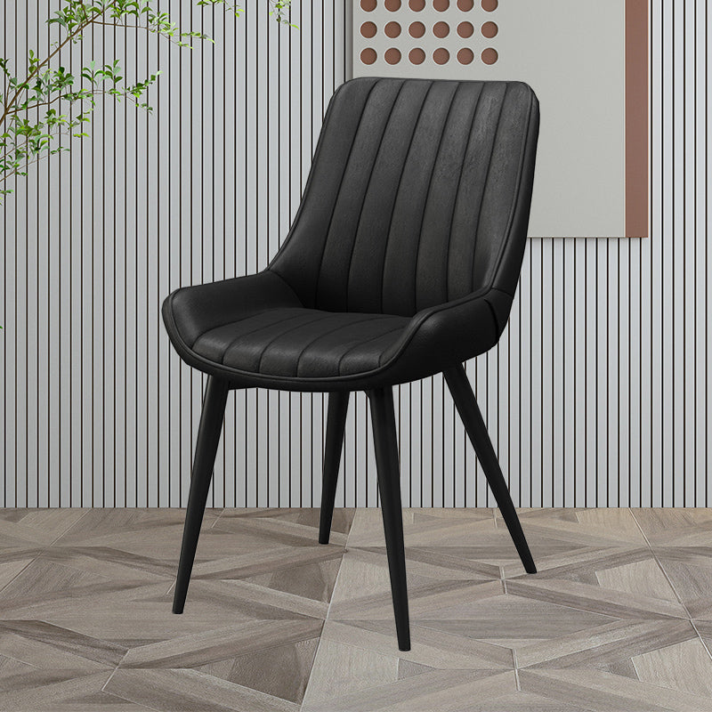 Upholstered Leather Dining Armchairs Solid Back Arm Chairs with Metal Legs