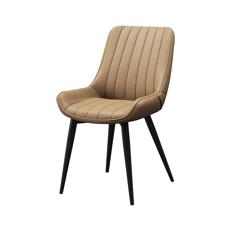 Upholstered Leather Dining Armchairs Solid Back Arm Chairs with Metal Legs