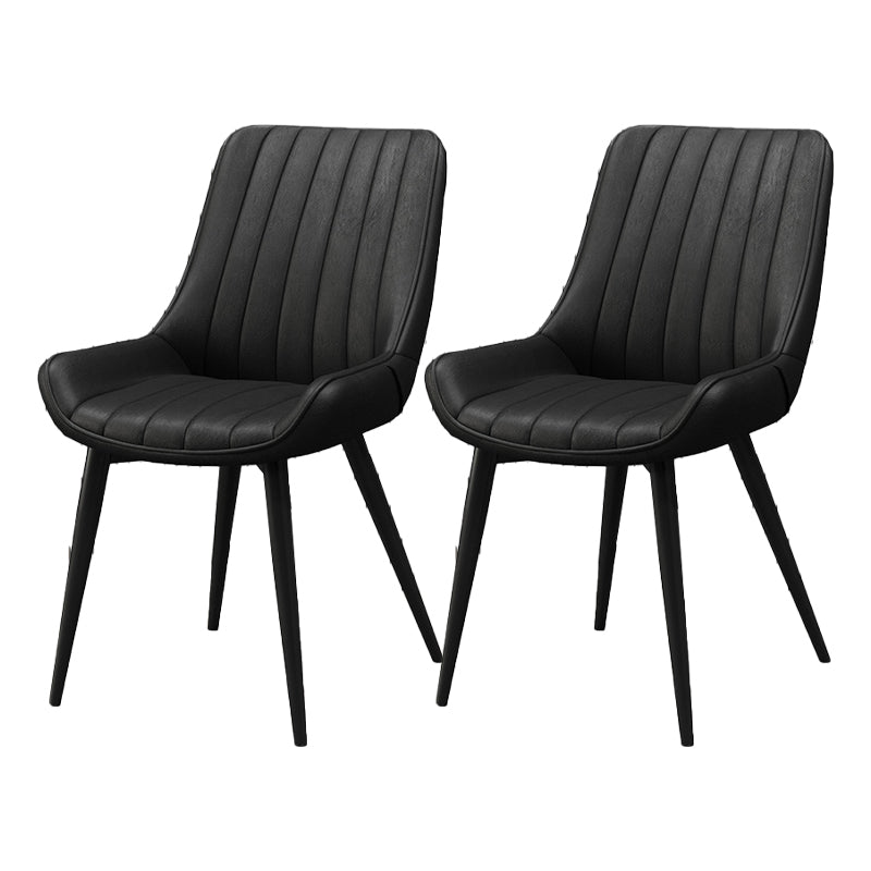 Upholstered Leather Dining Armchairs Solid Back Arm Chairs with Metal Legs