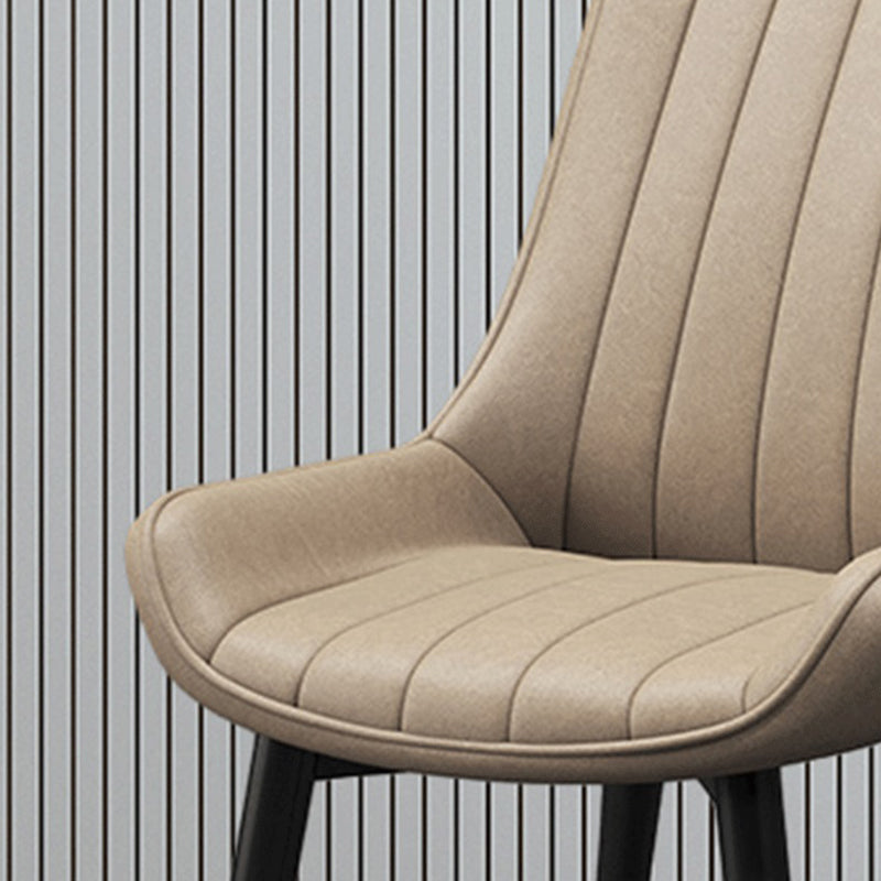 Upholstered Leather Dining Armchairs Solid Back Arm Chairs with Metal Legs