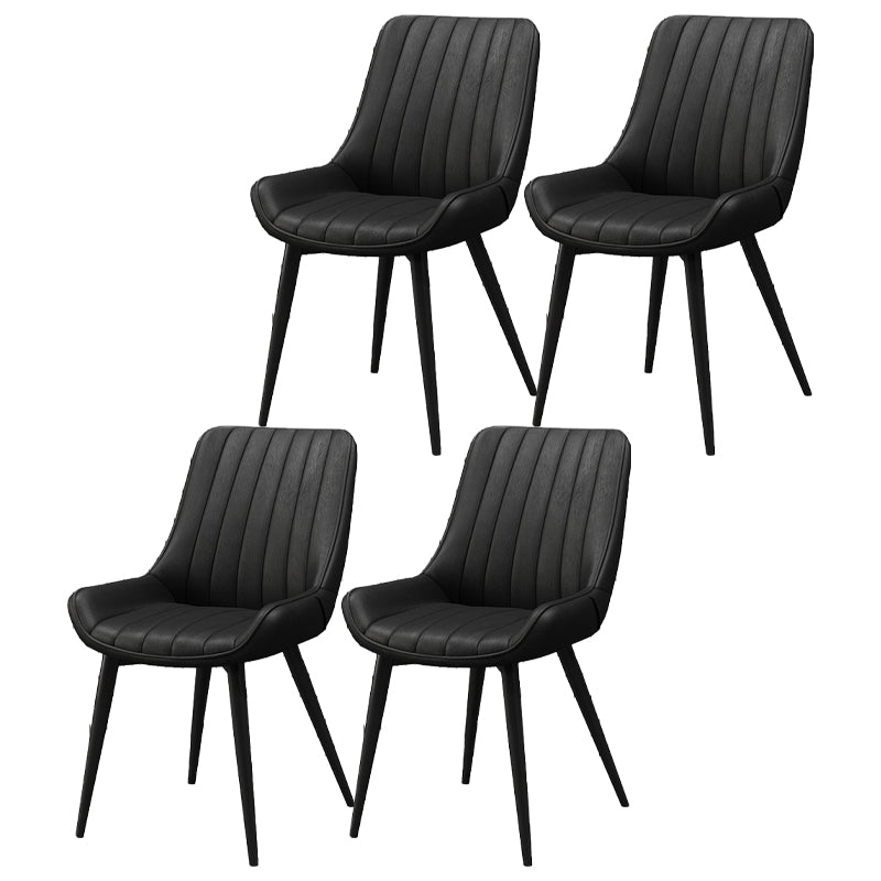 Upholstered Leather Dining Armchairs Solid Back Arm Chairs with Metal Legs