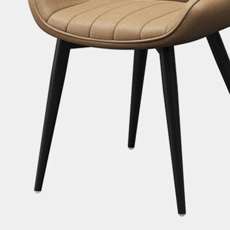 Upholstered Leather Dining Armchairs Solid Back Arm Chairs with Metal Legs