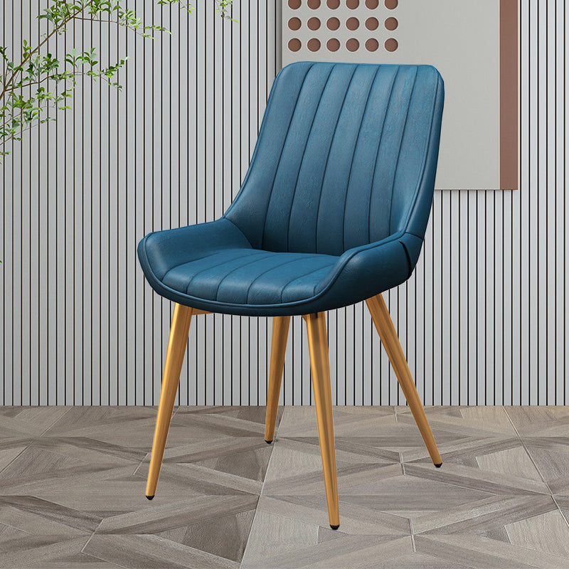 Upholstered Leather Dining Armchairs Solid Back Arm Chairs with Metal Legs