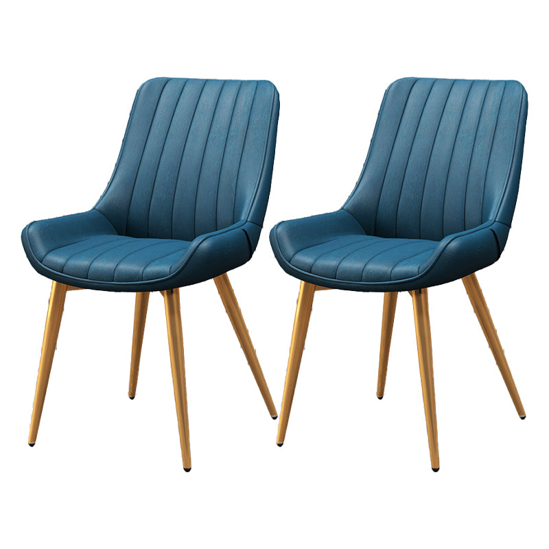Upholstered Leather Dining Armchairs Solid Back Arm Chairs with Metal Legs