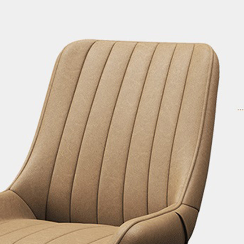 Upholstered Leather Dining Armchairs Solid Back Arm Chairs with Metal Legs