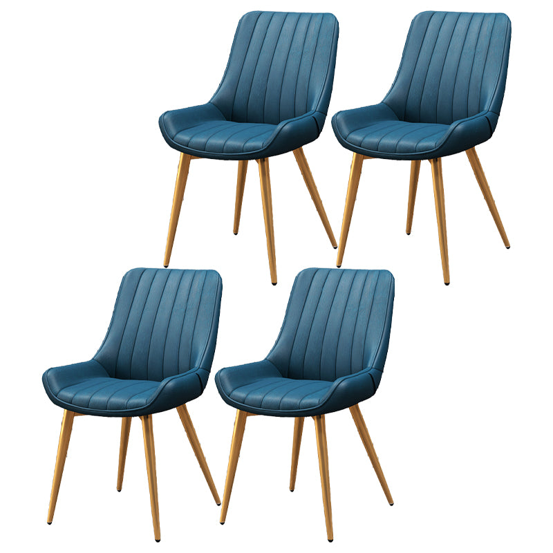 Upholstered Leather Dining Armchairs Solid Back Arm Chairs with Metal Legs