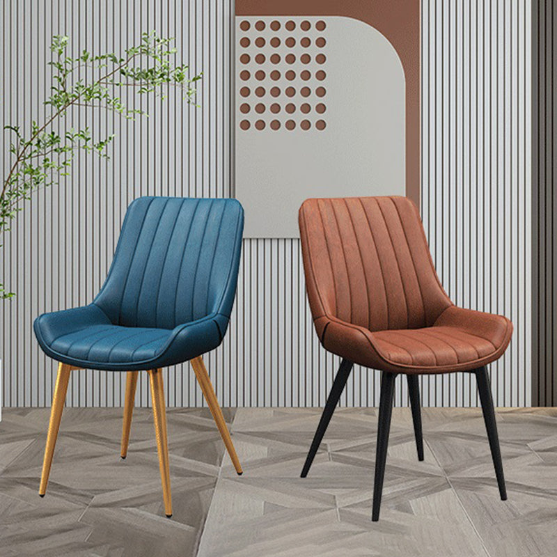 Upholstered Leather Dining Armchairs Solid Back Arm Chairs with Metal Legs