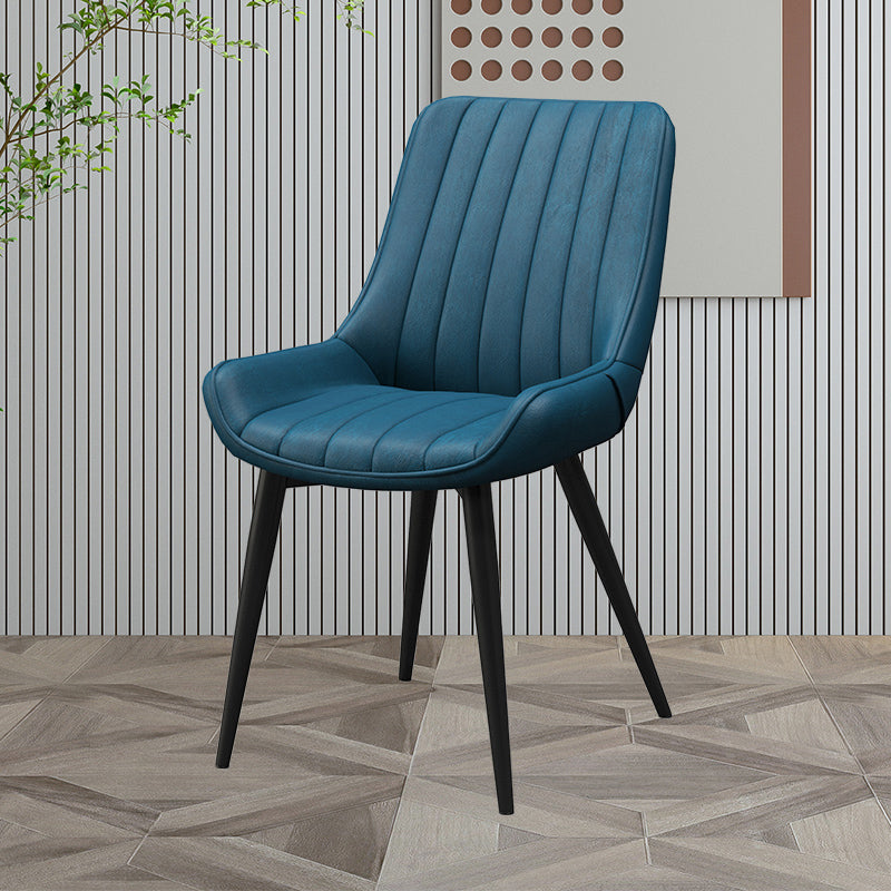 Upholstered Leather Dining Armchairs Solid Back Arm Chairs with Metal Legs