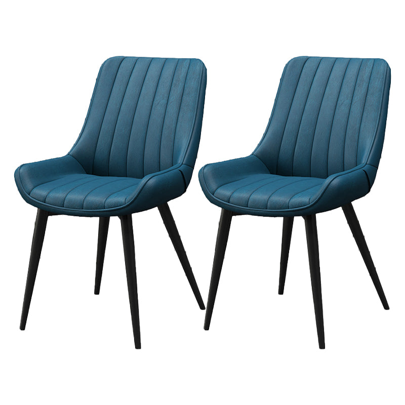 Upholstered Leather Dining Armchairs Solid Back Arm Chairs with Metal Legs