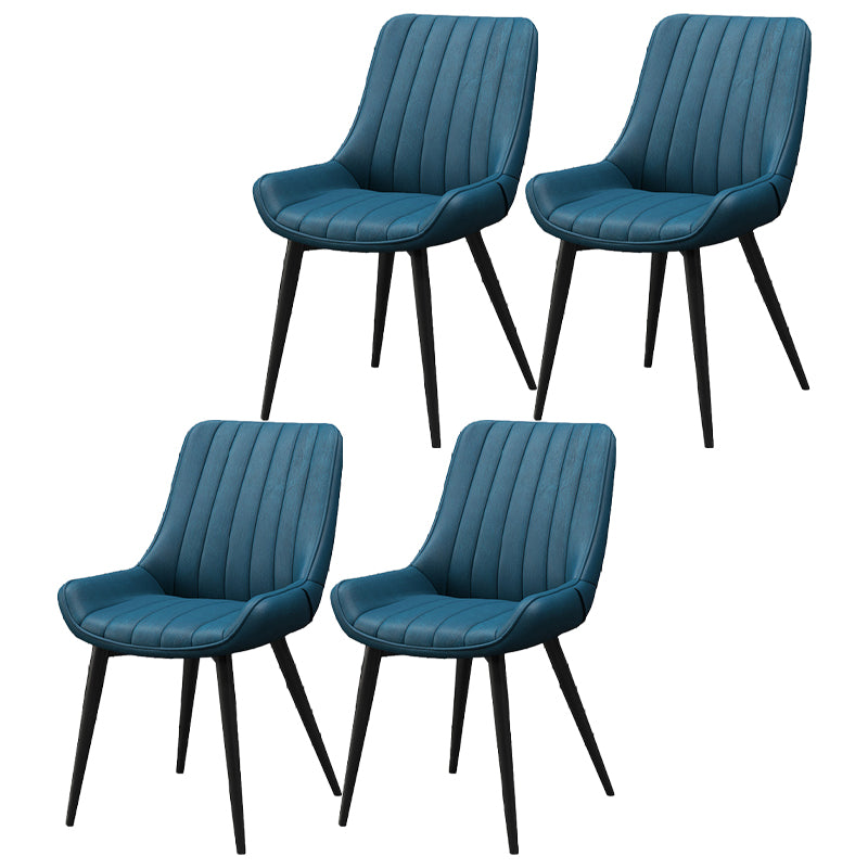 Upholstered Leather Dining Armchairs Solid Back Arm Chairs with Metal Legs