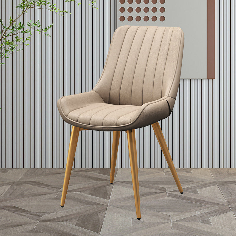 Upholstered Leather Dining Armchairs Solid Back Arm Chairs with Metal Legs
