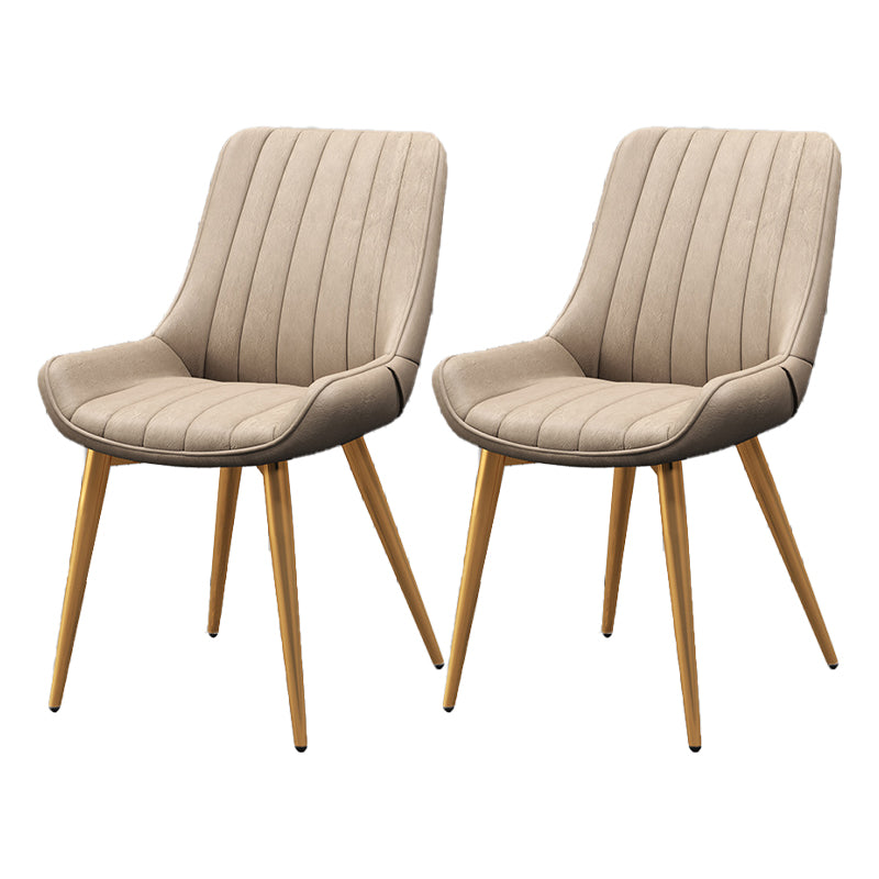 Upholstered Leather Dining Armchairs Solid Back Arm Chairs with Metal Legs