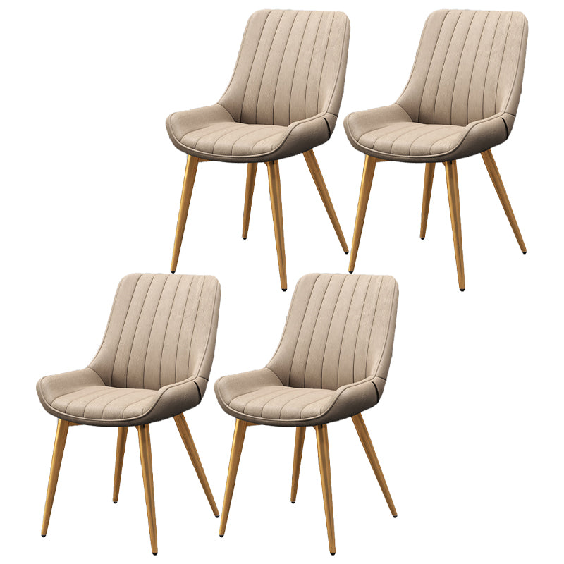 Upholstered Leather Dining Armchairs Solid Back Arm Chairs with Metal Legs