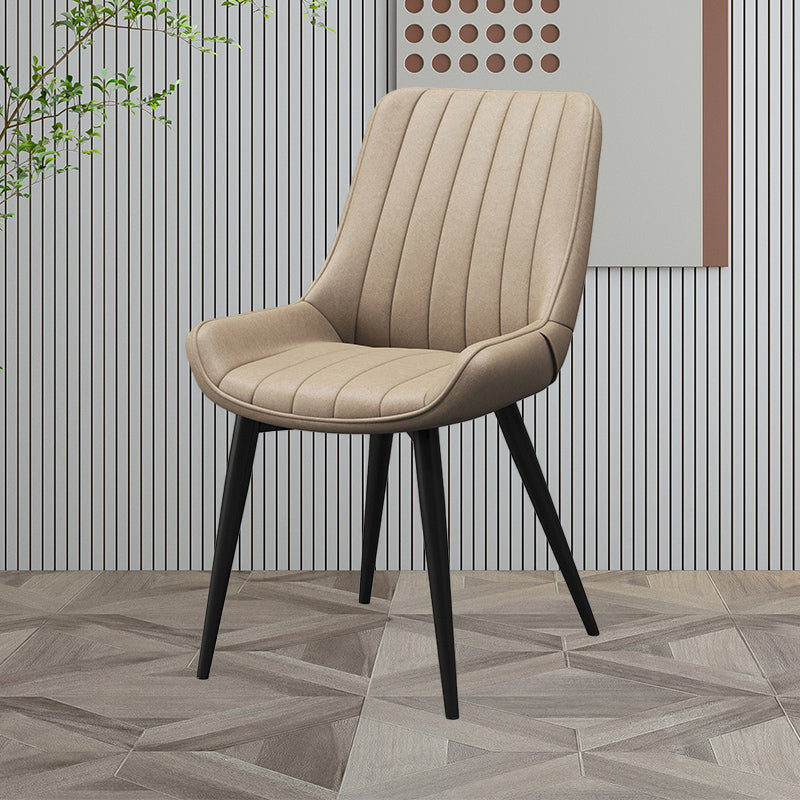 Upholstered Leather Dining Armchairs Solid Back Arm Chairs with Metal Legs