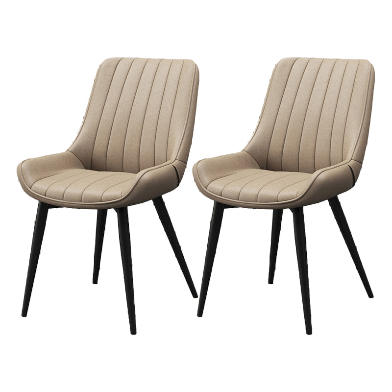 Upholstered Leather Dining Armchairs Solid Back Arm Chairs with Metal Legs