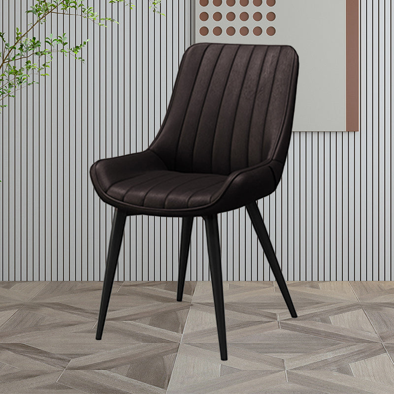 Upholstered Leather Dining Armchairs Solid Back Arm Chairs with Metal Legs