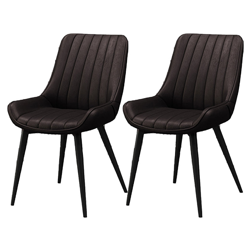 Upholstered Leather Dining Armchairs Solid Back Arm Chairs with Metal Legs