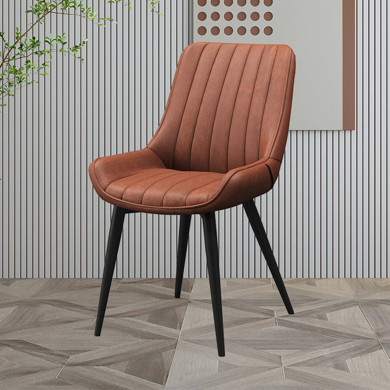 Upholstered Leather Dining Armchairs Solid Back Arm Chairs with Metal Legs
