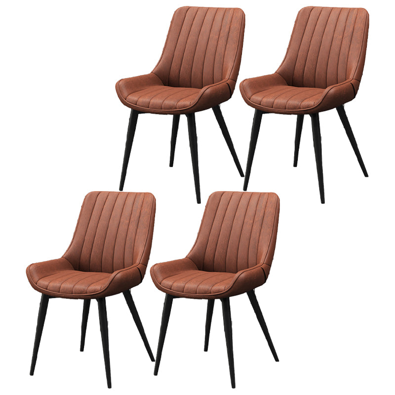 Upholstered Leather Dining Armchairs Solid Back Arm Chairs with Metal Legs