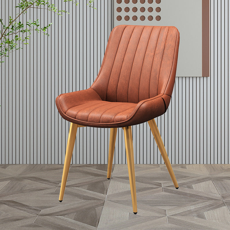 Upholstered Leather Dining Armchairs Solid Back Arm Chairs with Metal Legs