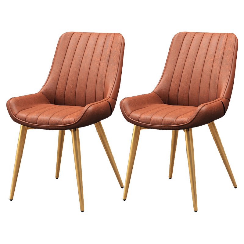 Upholstered Leather Dining Armchairs Solid Back Arm Chairs with Metal Legs