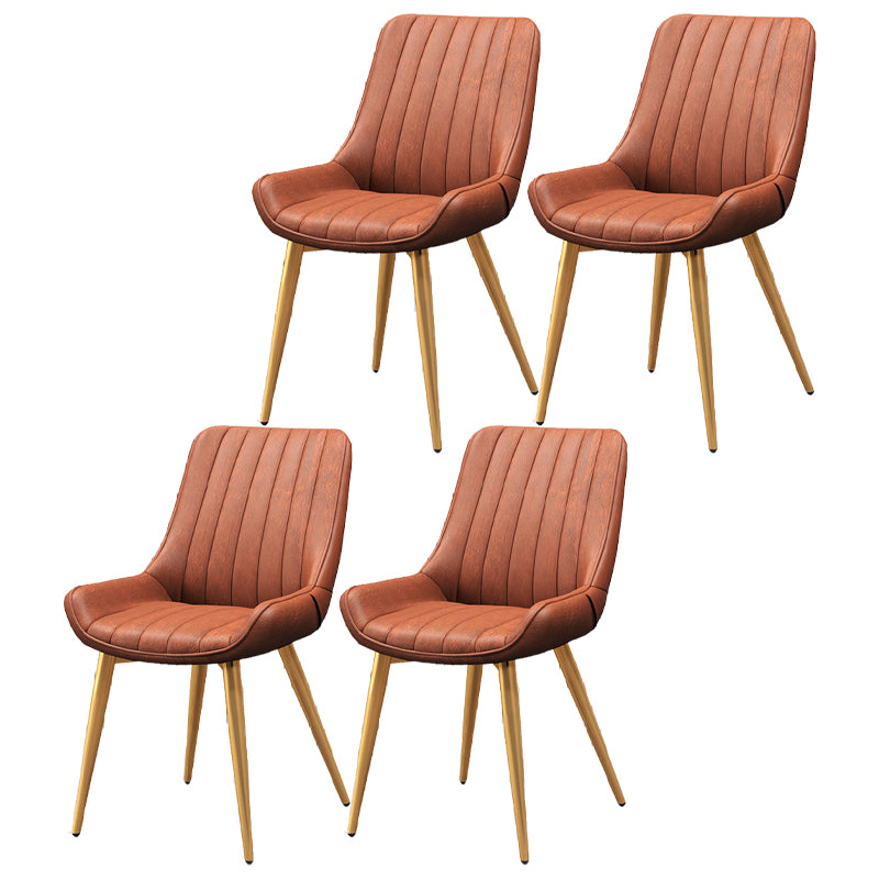 Upholstered Leather Dining Armchairs Solid Back Arm Chairs with Metal Legs