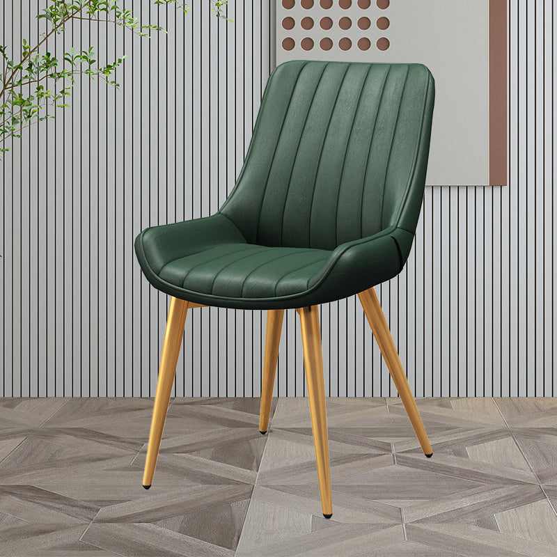 Upholstered Leather Dining Armchairs Solid Back Arm Chairs with Metal Legs