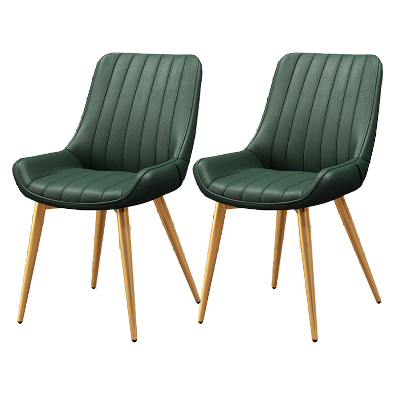 Upholstered Leather Dining Armchairs Solid Back Arm Chairs with Metal Legs