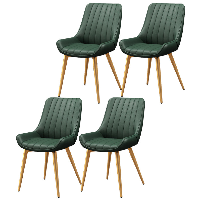 Upholstered Leather Dining Armchairs Solid Back Arm Chairs with Metal Legs
