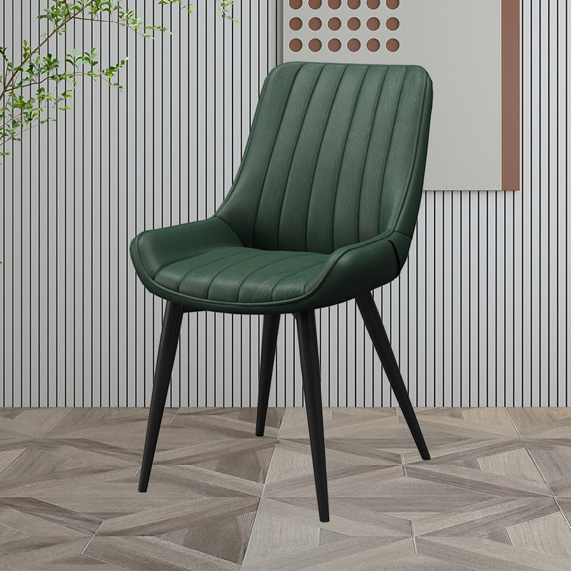 Upholstered Leather Dining Armchairs Solid Back Arm Chairs with Metal Legs