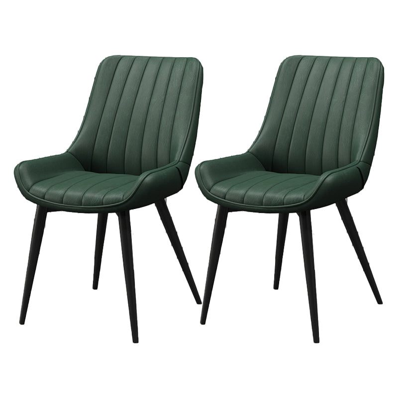 Upholstered Leather Dining Armchairs Solid Back Arm Chairs with Metal Legs