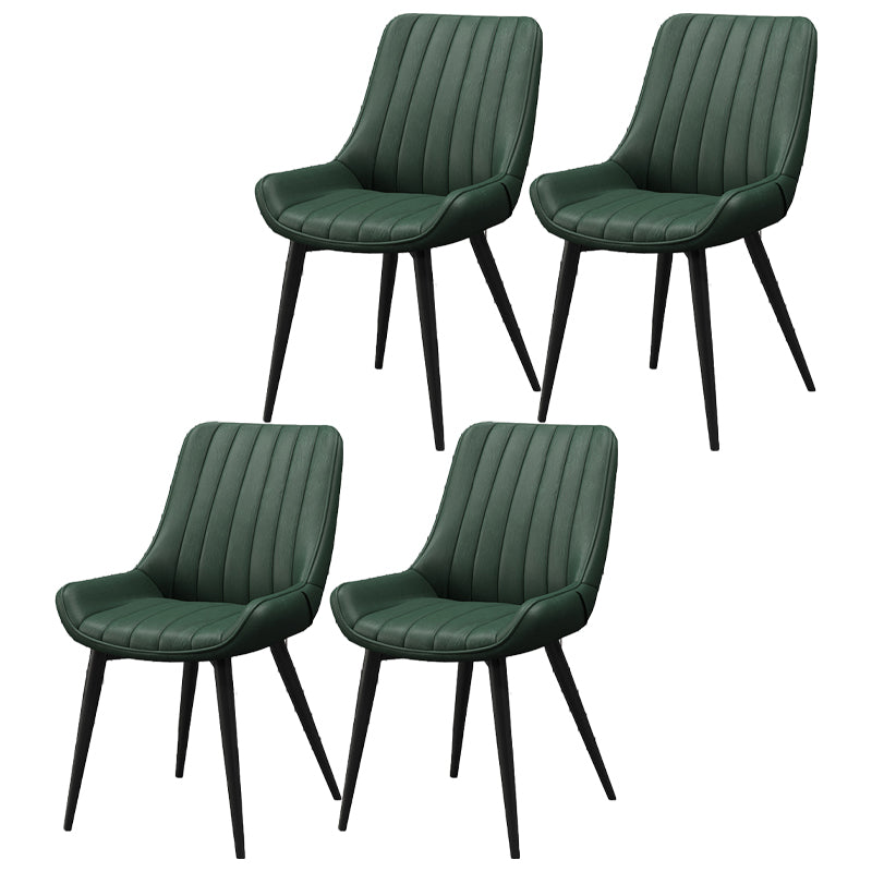 Upholstered Leather Dining Armchairs Solid Back Arm Chairs with Metal Legs