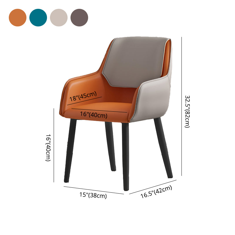 Sillones de comedor de cuero Sillas tapizadas con brazos con respaldo macizo y patas negras