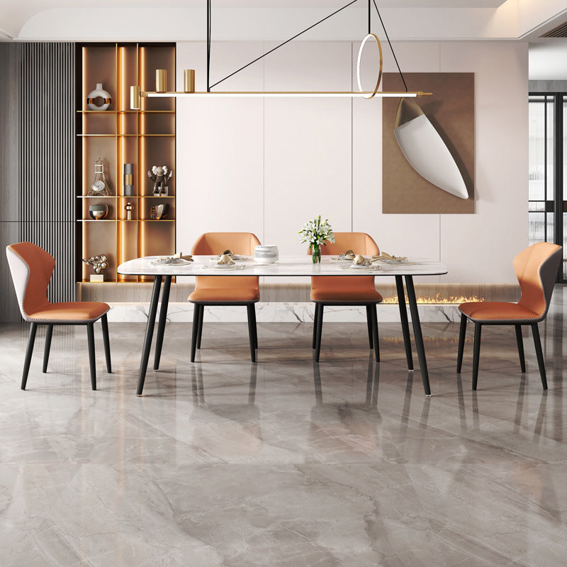 Restaurante contemporáneo Wingback Silla lateral Sillas de comedor de cuero con patas negras