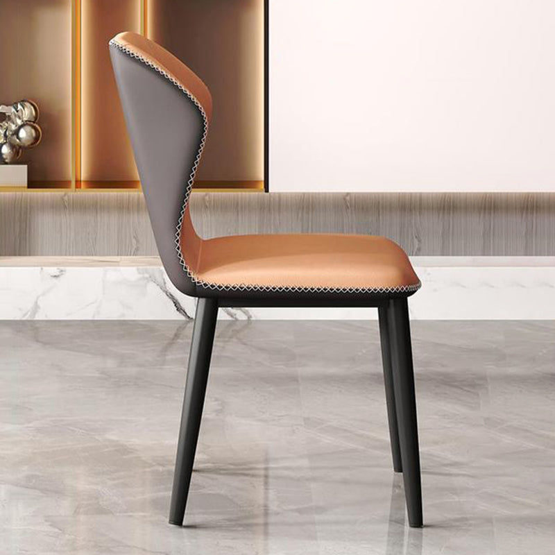 Restaurante contemporáneo Wingback Silla lateral Sillas de comedor de cuero con patas negras