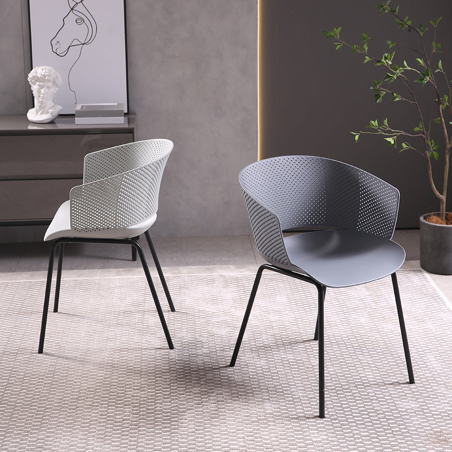 Silla de comedor contemporánea con respaldo abierto y patas de metal para cocina