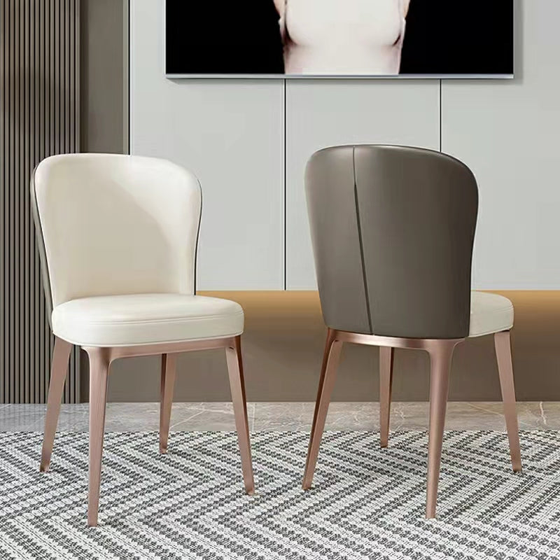 Sillas de comedor de cuero sin brazos con respaldo sólido escandinavo de lujo para cocina