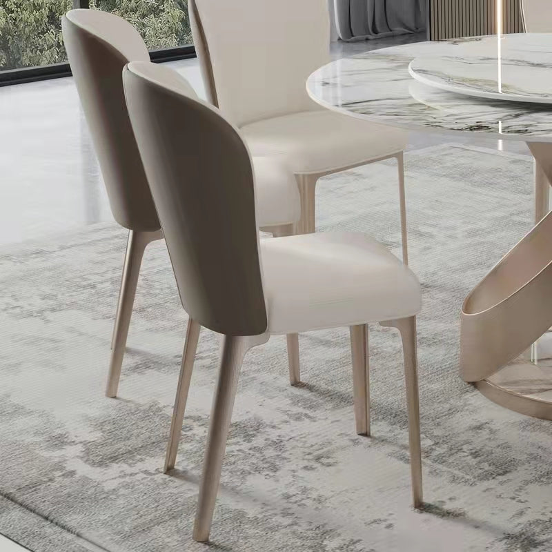 Sillas de comedor de cuero sin brazos con respaldo sólido escandinavo de lujo para cocina