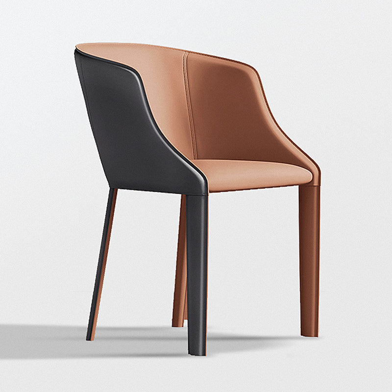 Chaise de salle à manger contemporaine en métal et cuir, chaise à dossier solide avec bras