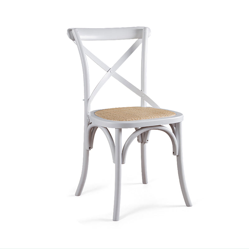 Silla de comedor tradicional de mimbre de madera, silla con respaldo cruzado sin brazos para comedor