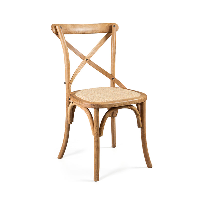 Silla de comedor tradicional de mimbre de madera, silla con respaldo cruzado sin brazos para comedor