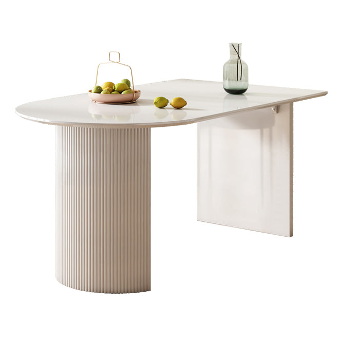 Eigentijdse witte standaard eettafel Keukeneettafel met dubbele voetstukonderstellen