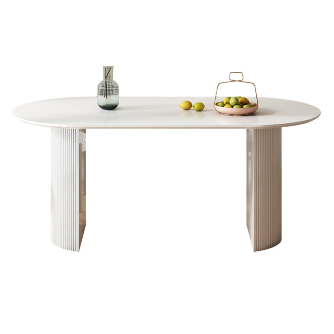 Eigentijdse witte standaard eettafel Keukeneettafel met dubbele voetstukonderstellen