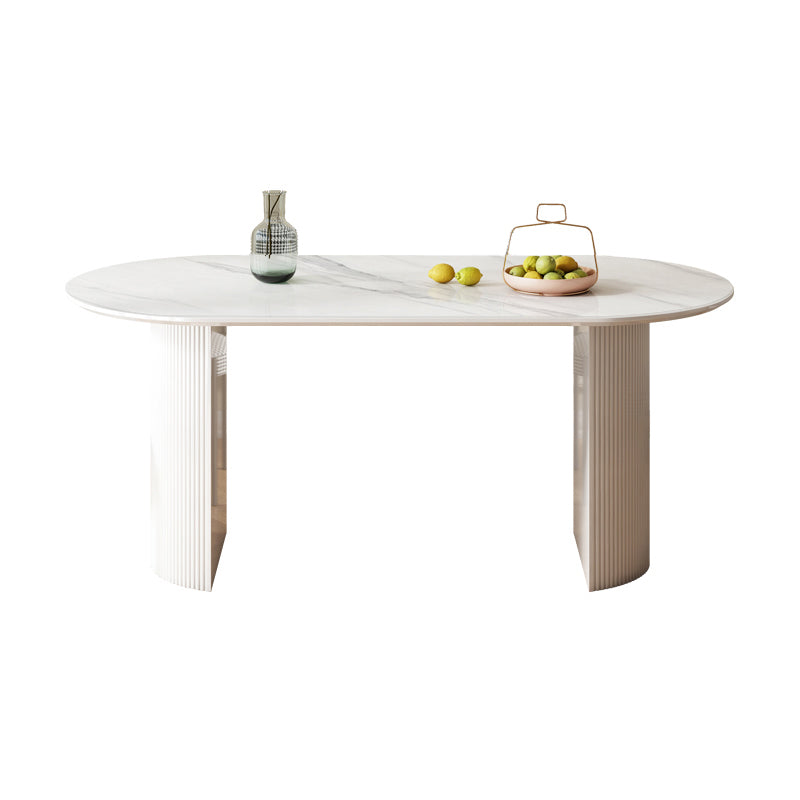 Eigentijdse witte standaard eettafel Keukeneettafel met dubbele voetstukonderstellen