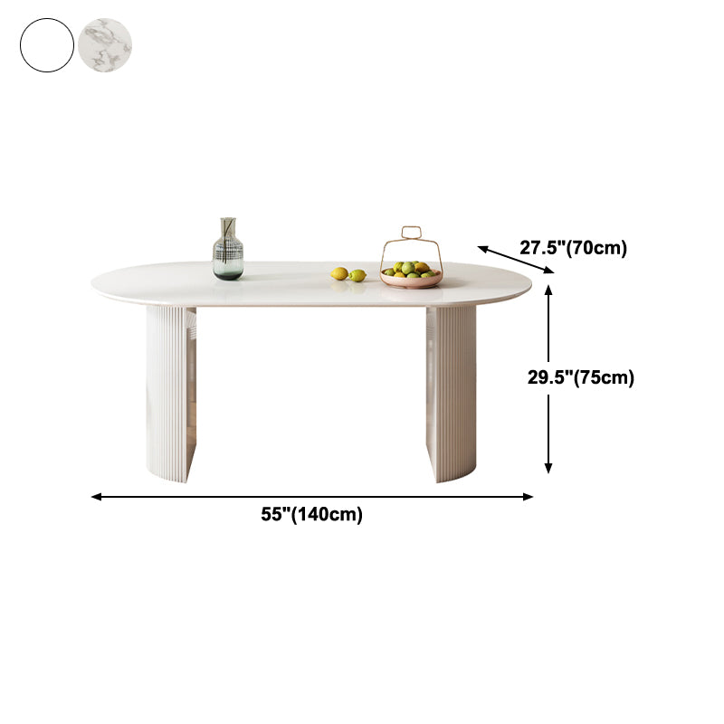 Eigentijdse witte standaard eettafel Keukeneettafel met dubbele voetstukonderstellen